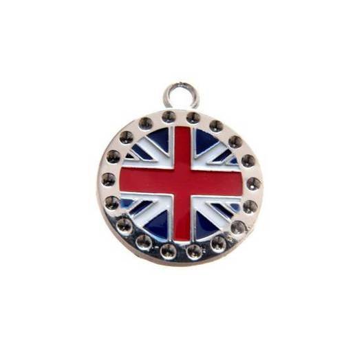 Breloque  rond drapeau anglais londres métal argenté émail brag-319 