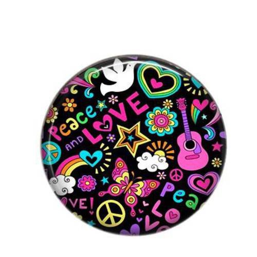 Cabochon à coller rond résine 25mm love peace flower 08 