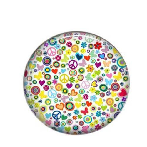 Cabochon à coller rond résine 25mm love peace flower 02 