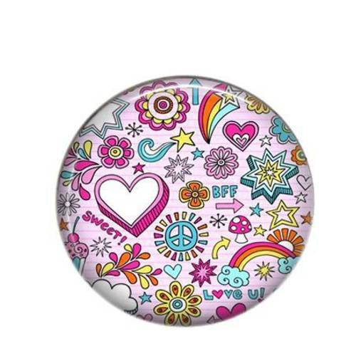 Cabochon à coller rond résine 25mm love peace flower 01 