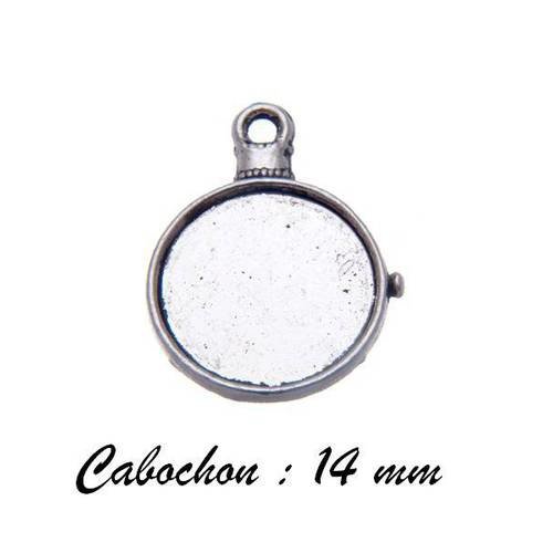 1 pendentif support montre pour cabochon rond 14mm métal argenté [suag-94] 