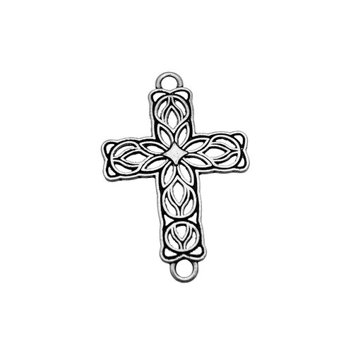 Grande croix connecteur, 42 x 27 mm, métal argenté, vendu à l'unité (c148)