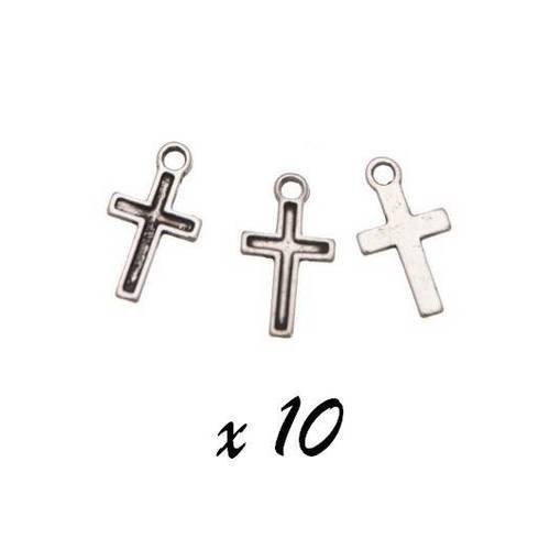 10 breloques croix 15mm pendentif métal argenté brag-231 
