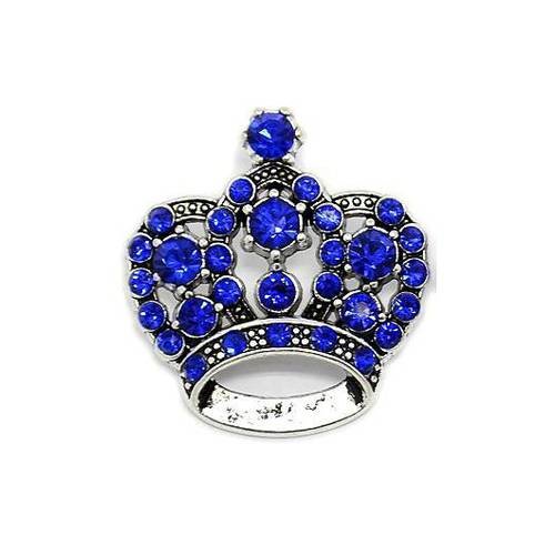 1 pendentif couronne strass bleu et métal argenté 