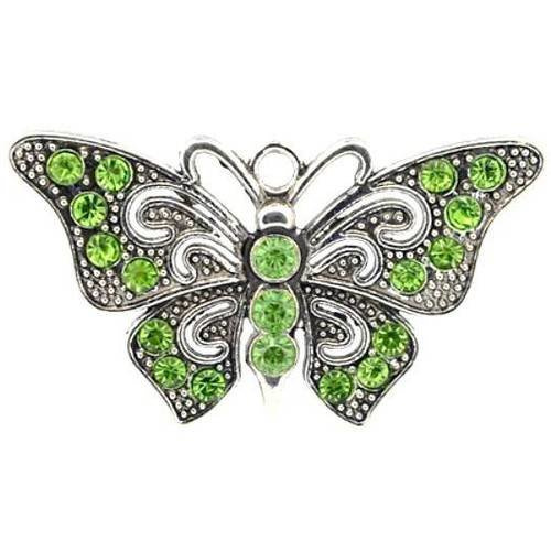 1 pendentif papillon strass vert et métal argenté 
