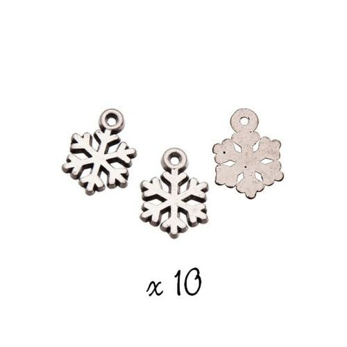 Breloque flocon de neige, lot de 10, pendentif métal argenté (216) 