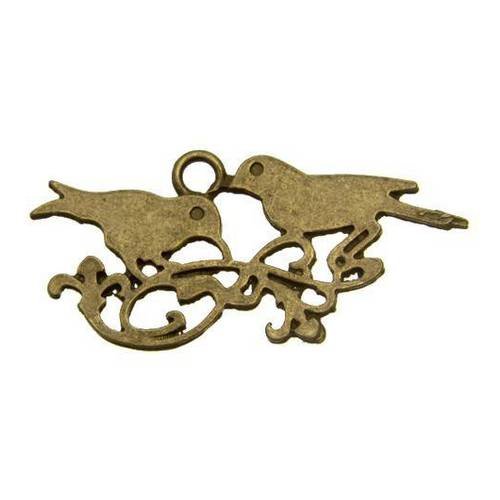 1 pendentif deux oiseaux breloque métal couleur bronze brag-147 