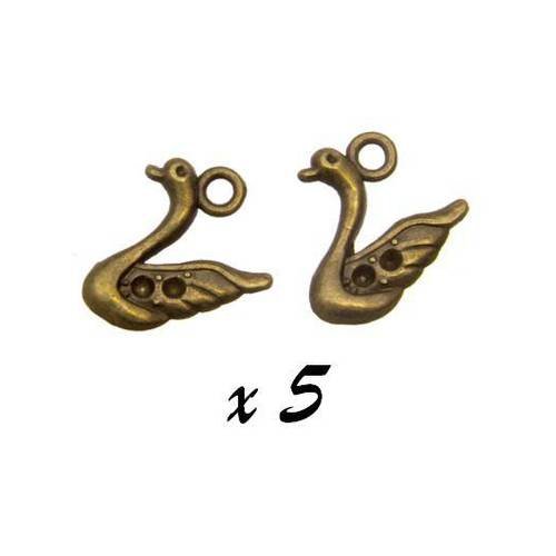 5 x breloque oiseau cygne pendentif métal couleur bronze brag-146 