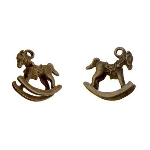 2 x breloque cheval à bascule 3d pendentif métal couleur bronze brag-144 