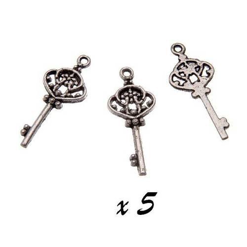 5 x breloque clé - clef pendentif  métal argenté brag-66 