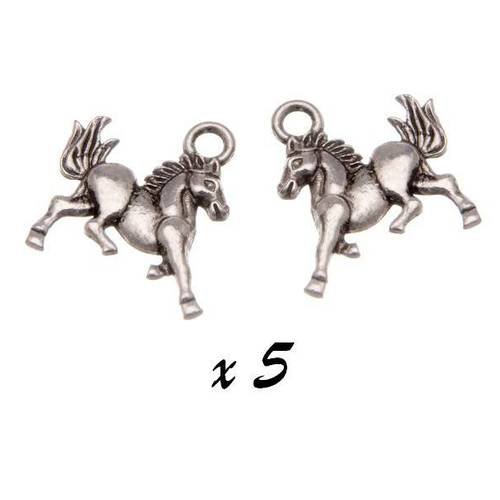 Breloque cheval argenté (x5) pendentif métal brag-65 