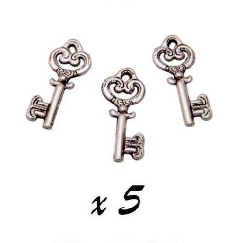 5 x breloque clé - clef pendentif  métal argenté brag-172 