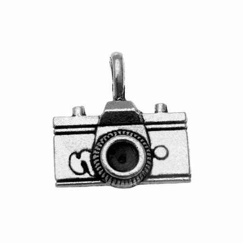 Breloque appareil photo pendentif, 22x21 mm, métal argenté, vendu à l'unité (237)