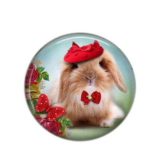 Cabochon rond résine 25mm lapin et chapeau 17 
