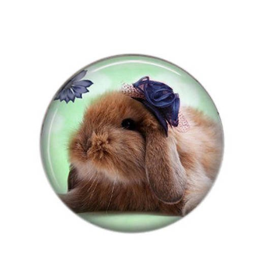 Cabochon rond résine 25mm lapin et chapeau 13 