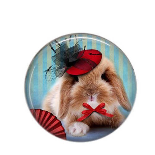 Cabochon rond résine 25mm lapin et chapeau 10 