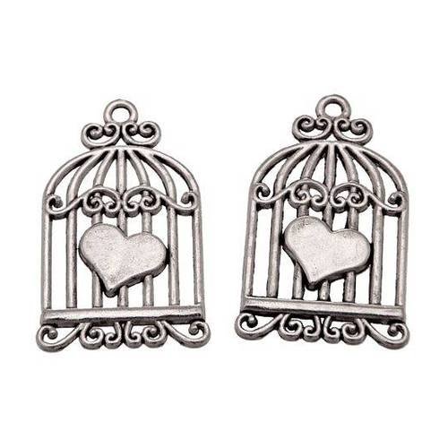 2 x cage à oiseau breloque pendentif métal argenté brag-567 