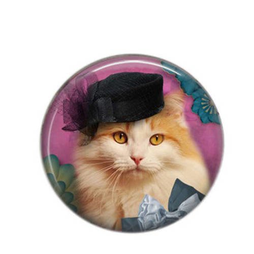 Cabochon rond résine 25mm chat et chapeau 19 