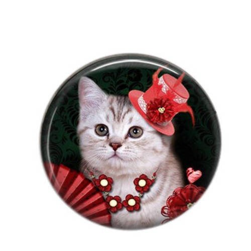 Cabochon rond résine 25mm chat et chapeau 17 