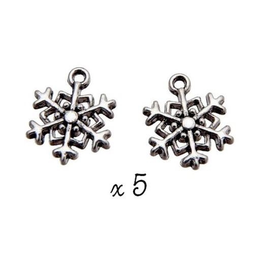 Breloque flocon de neige, lot de 5, pendentif métal argenté (573)