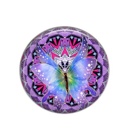 Cabochon résine 25mm rond mandala papillon 10 