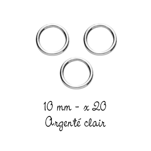 20 anneaux jonction simples, fermés, 10mm, métal argenté