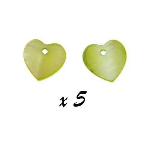 5 x pendentif coeur 12mm nacre vert [pena-24] 
