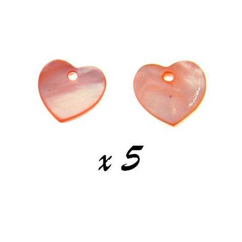 5 x pendentif coeur 12mm nacre orange [pena-23] 