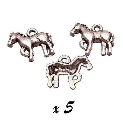 Breloque cheval argenté (x5) pendentif métal brag-699 