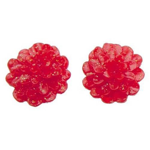 Cabochon fleur rouge (x2) résine acrylique 