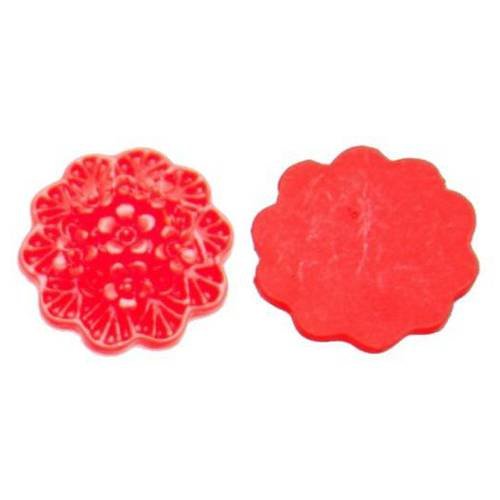 2 x cabochon fleur rouge (x2) résine acrylique 
