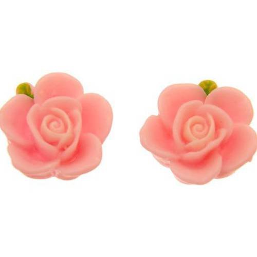 Cabochon fleur rose pastel (x2) résine acrylique 