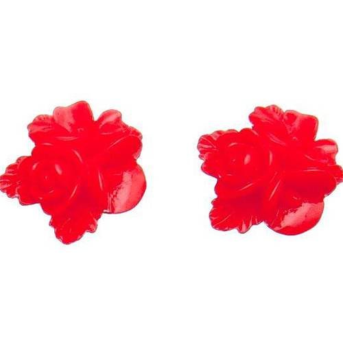 Cabochon fleur rouge (x2) résine acrylique 