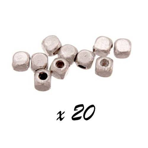 20 x perle intercalaire cube carré 4mm métal argenté [peme-87] 