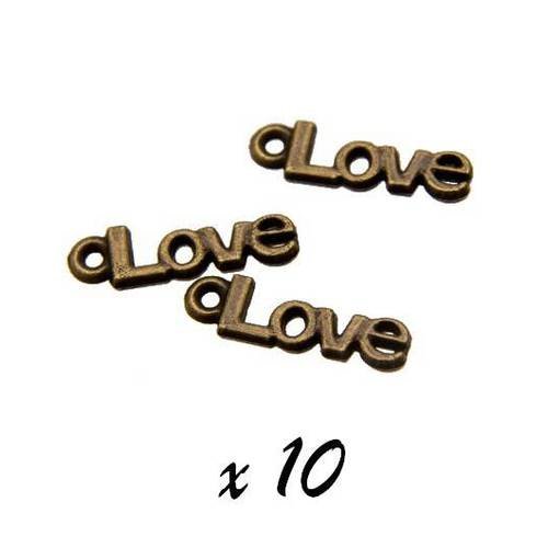 10 x breloque "love" 15mm pendentif métal bronze brag-589 