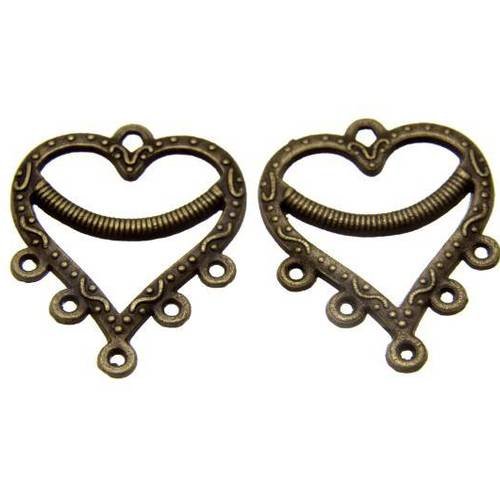 Chandelier connecteur coeur bronze, lot de 2, pendentif, métal 
