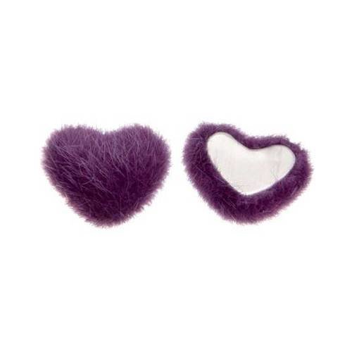 1 cabochon coeur 15mm boule fourrure couleur violet 