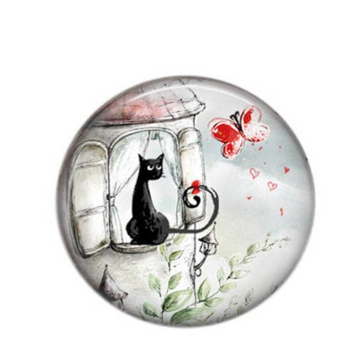 Cabochon résine rond 25mm paysage pastel 24 chat
