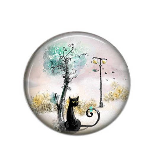 Cabochon résine rond 25mm paysage pastel 12 chat