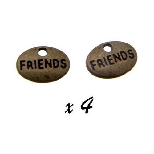 4 x breloque ovale "friends" 12mm métal couleur bronze 
