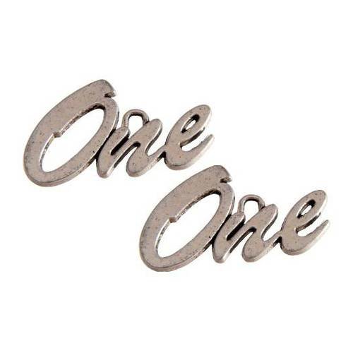 Breloque mot "one" argenté (x2) pendentif métal 