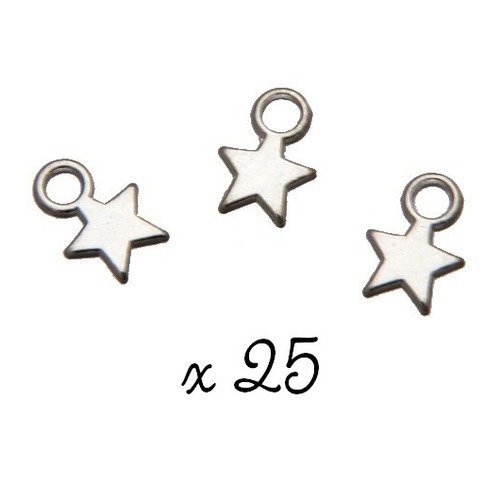 Breloque étoile, métal argenté, lot de 25  (452)