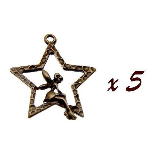 5 x breloque fée sur une étoile pendentif bronze brag-451 