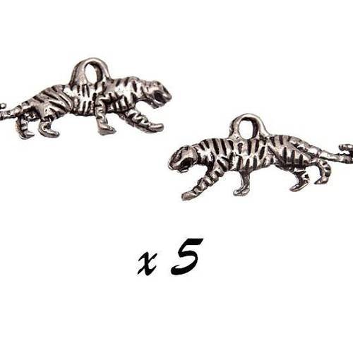 5 x breloque tigre pendentif métal argenté 