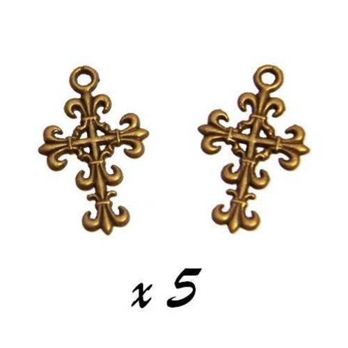 Breloques croix bronze (x5) pendentif métal brag-191 