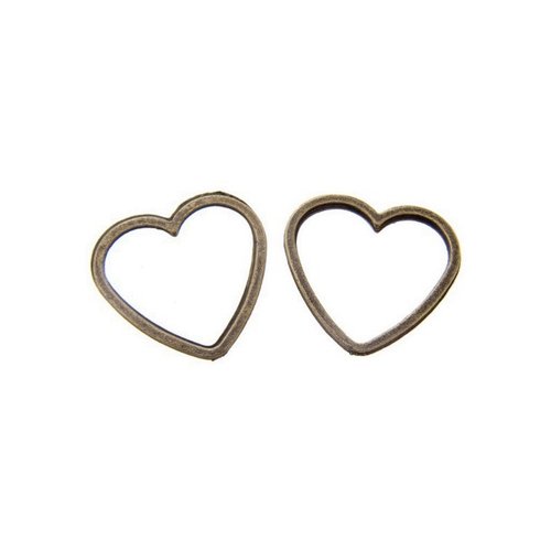 Connecteur intercalaire coeur, 25 x 25 mm, métal couleur bronze, lot de 4 (c50)