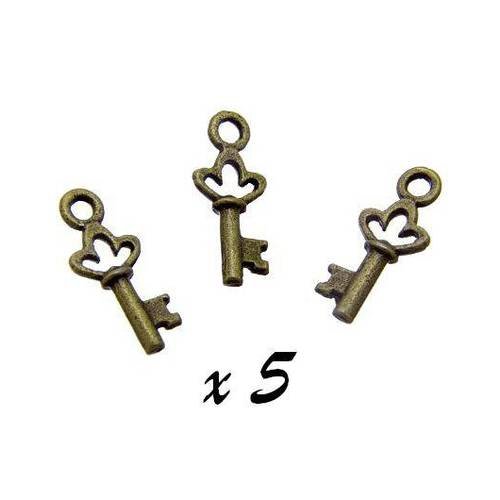 5 x breloque clé clef pendentif métal bronze brag-212 