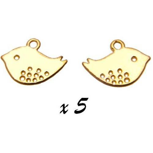 Breloque oiseau doré (x5) pendentif métal brag-659 