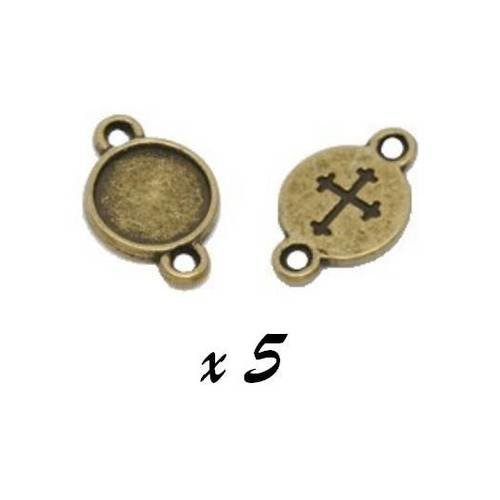 5 support connecteur rond pour cabochon  métal couleur bronze 