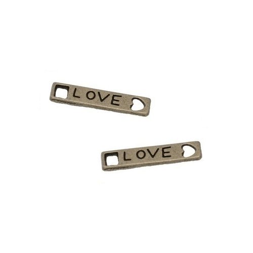 Connecteurs rectangle"love", 21 x 4 mm, métal couleur bronze, lot de 5 (c65)